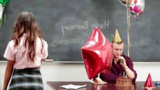 Birthday guy is accompanied by teen sweetheart